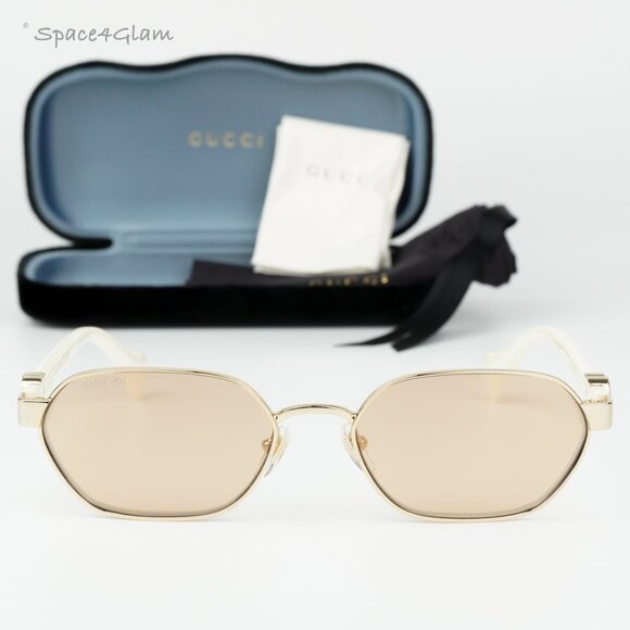 Men Sunglasses Gold Ivory Pink Geometric GG1593S 0002 BRAND...